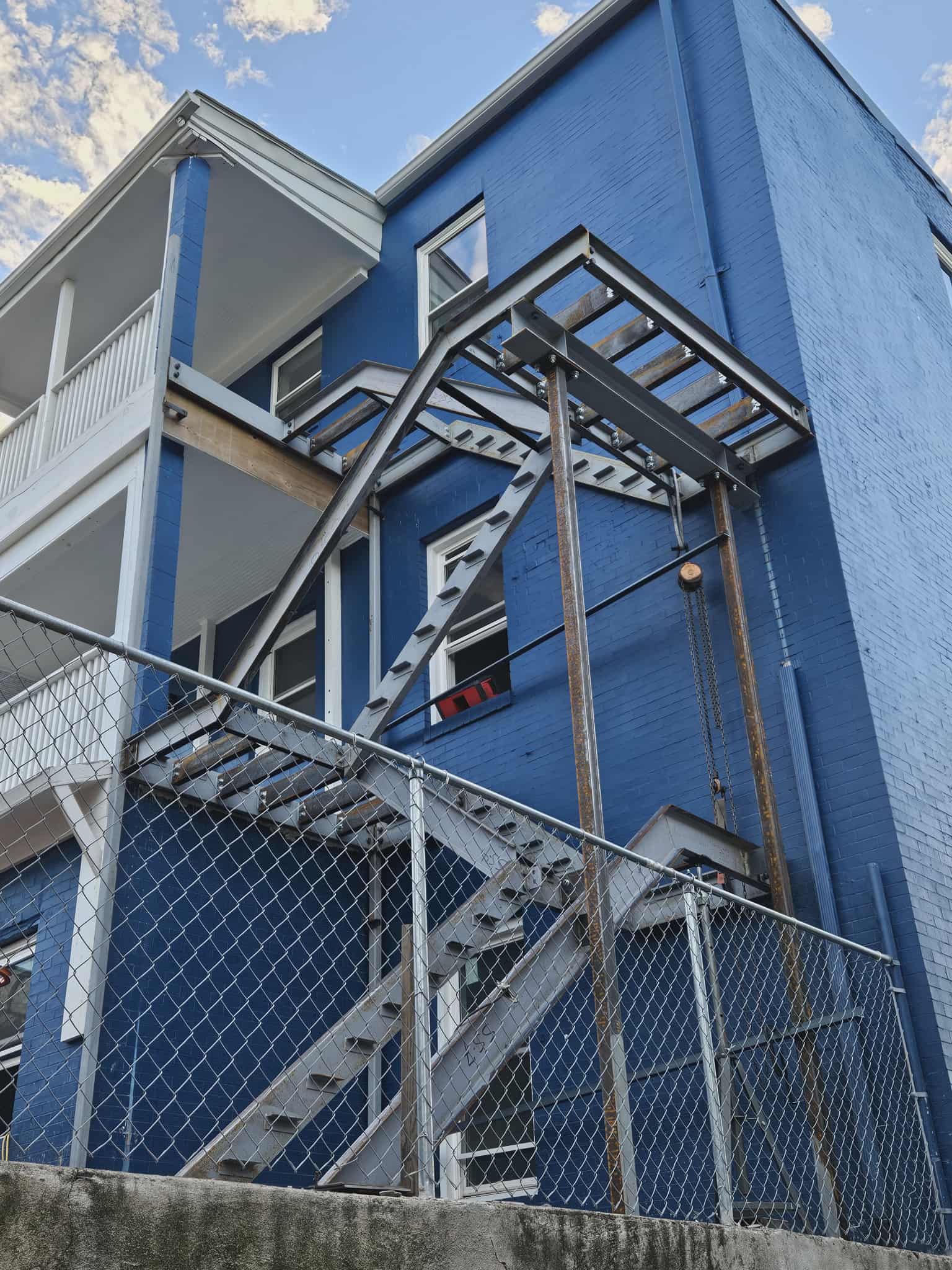 Exterior steel staircase on commercial building