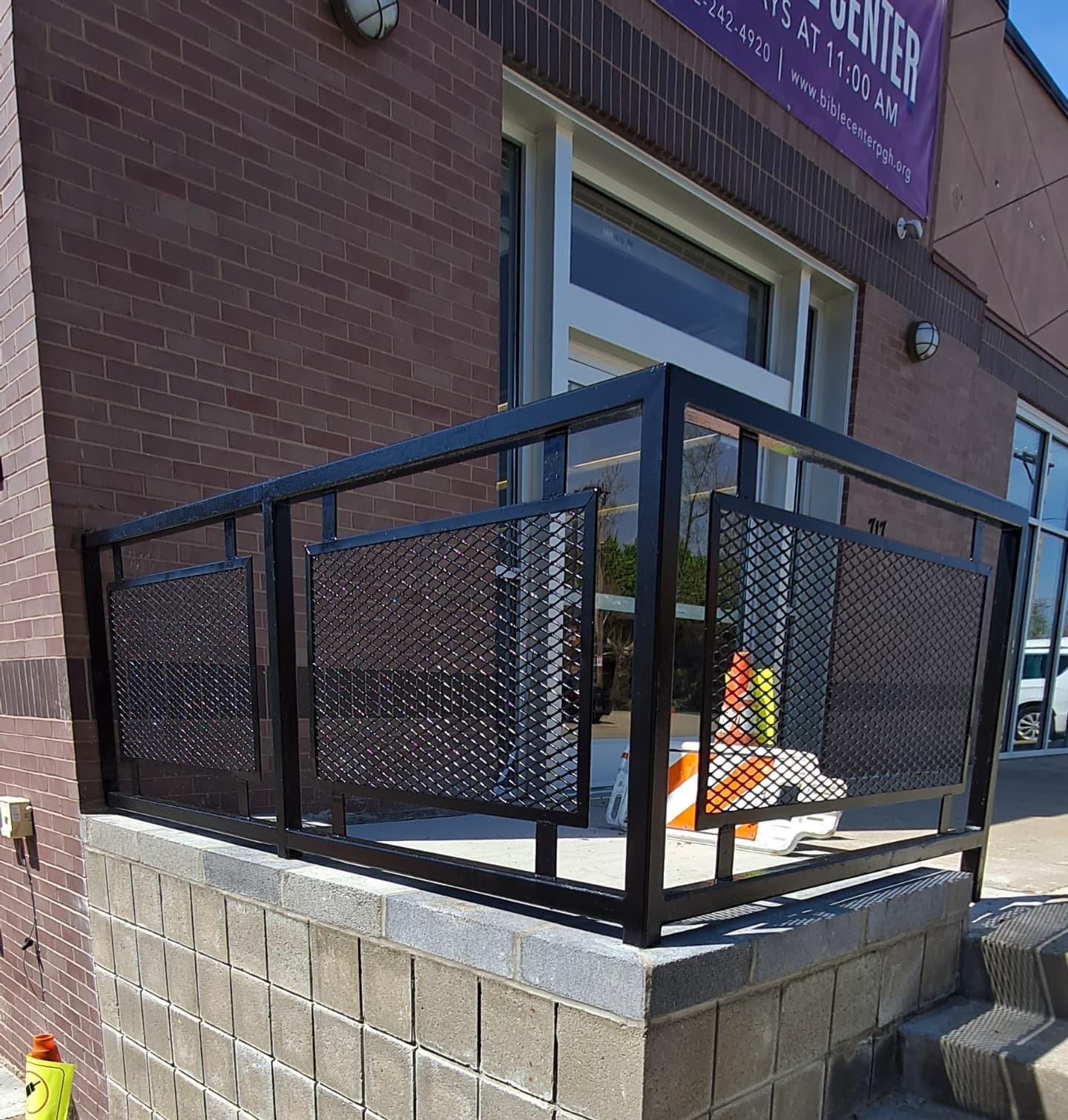 Commercial railing with expanded metal mesh panels